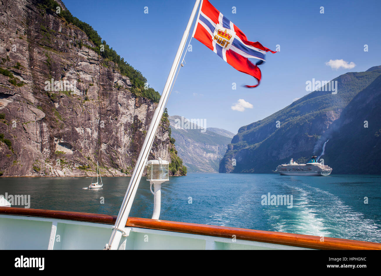 Ferry between Geiranger and Hellesylt, Geirangerfjord, More og Romsdal, Norway Stock Photo Alamy