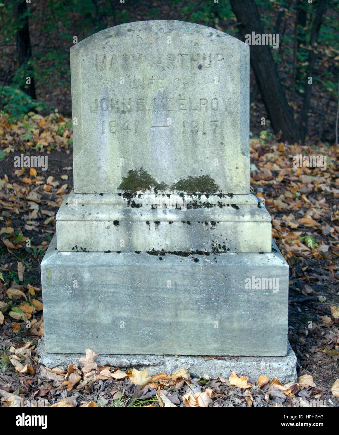 Mary Arthurs grave in Albany New York. She was the sister of President Arthur and served as First Lady when his wife died. Stock Photo