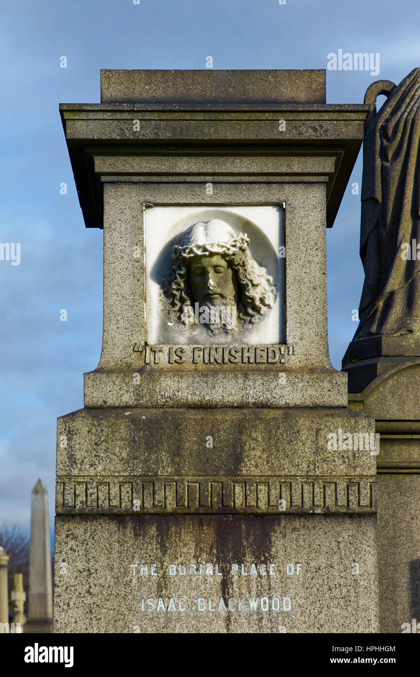 It is finished, memorial stone in Glasgow on grave of Isaac Blackwood Stock Photo
