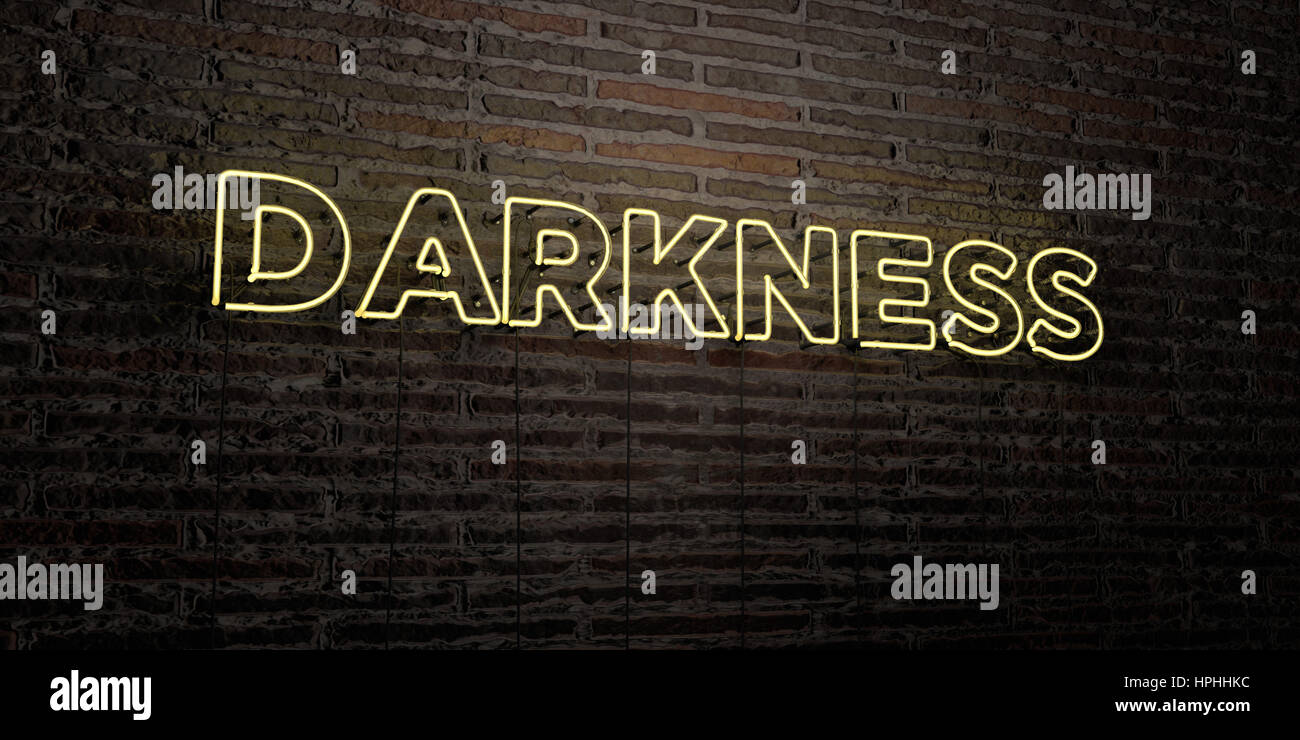 DARKNESS -Realistic Neon Sign on Brick Wall background - 3D rendered ...