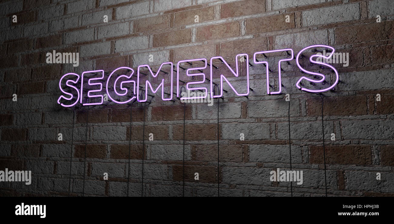 Segmented Sign SEGMENTS - Glowing Neon Sign on stonework wall - 3D rendered royalty ...