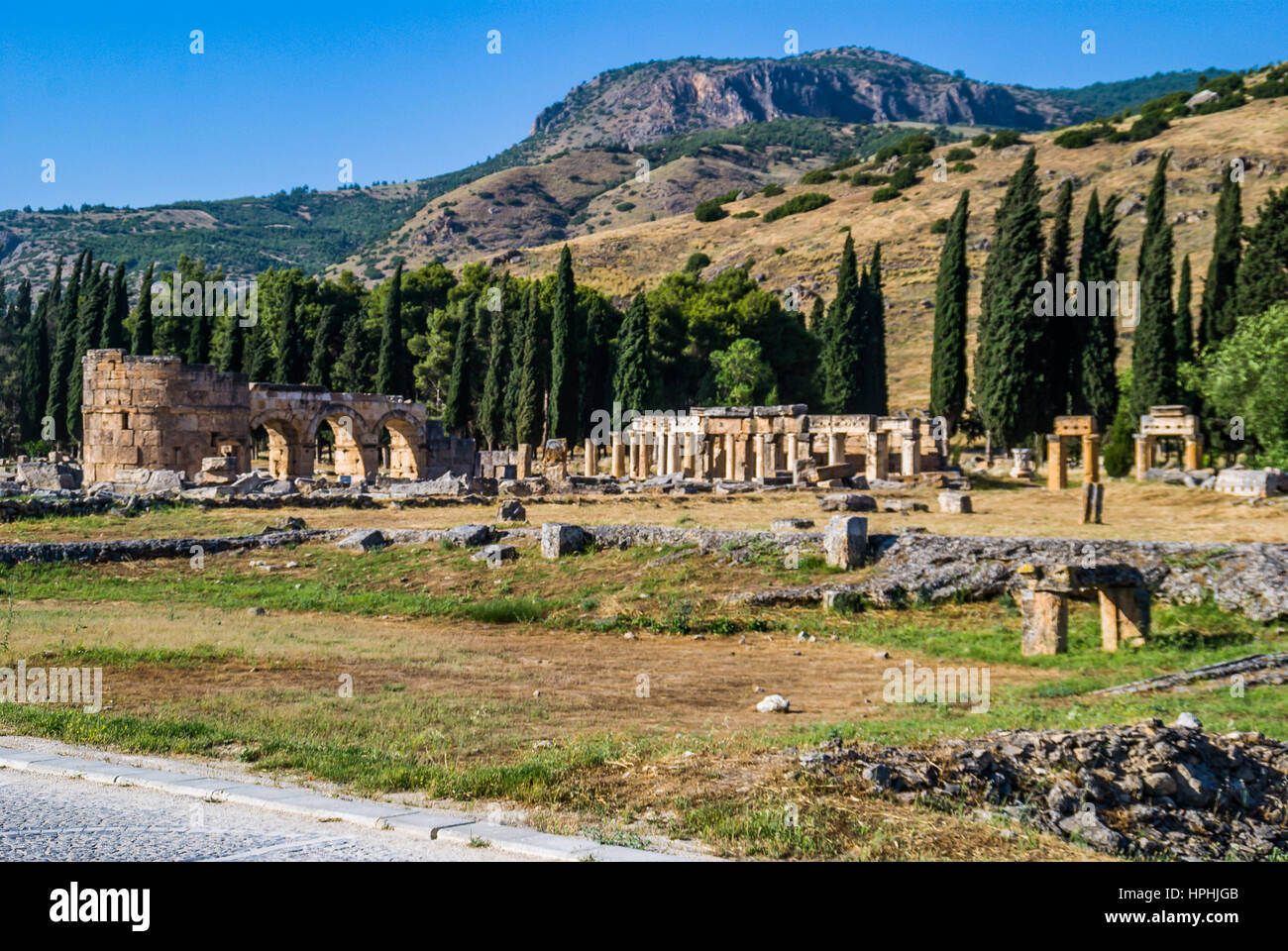 calcium travertines of pamukkale, cotton castle, thermal cure center turkey pamukale Stock Photo