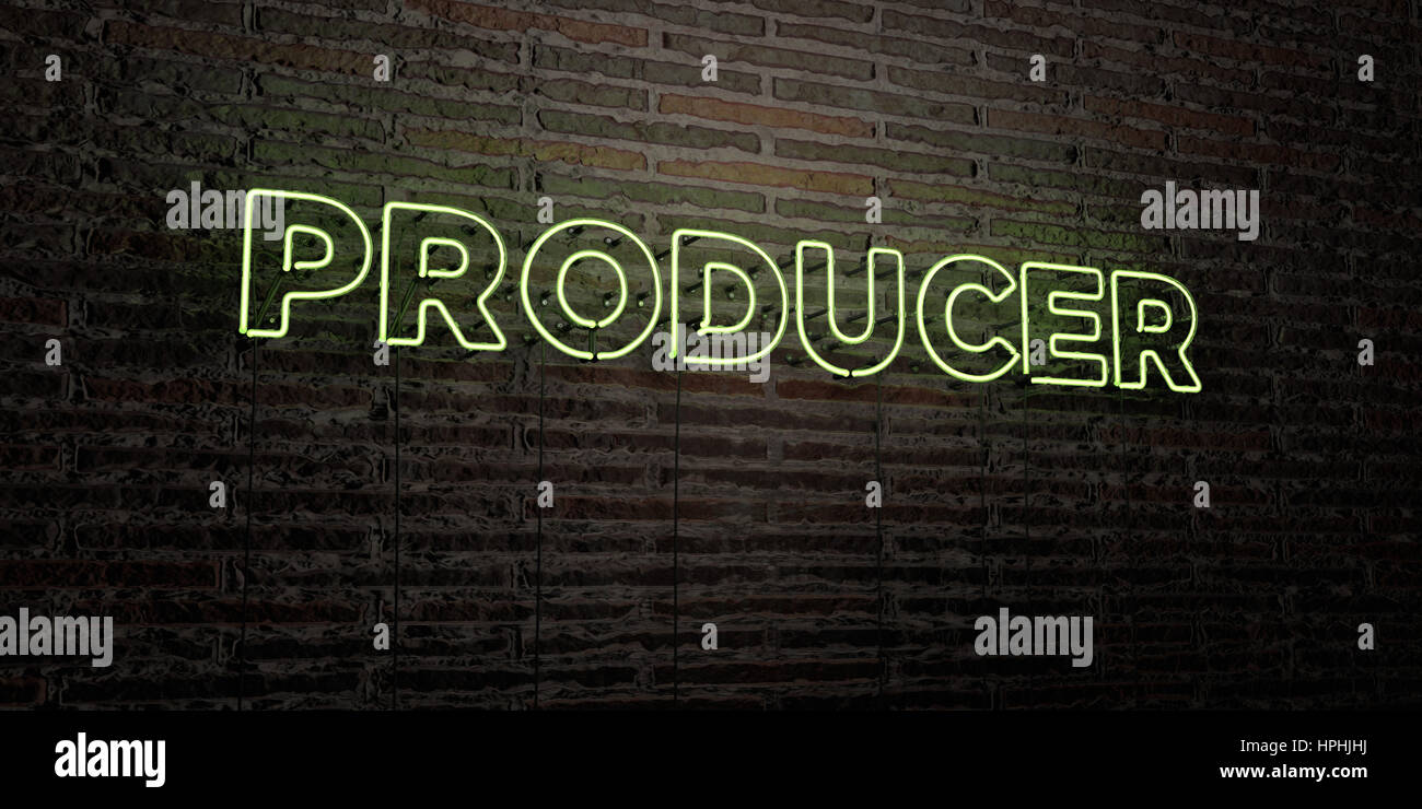 PRODUCER -Realistic Neon Sign on Brick Wall background - 3D rendered ...