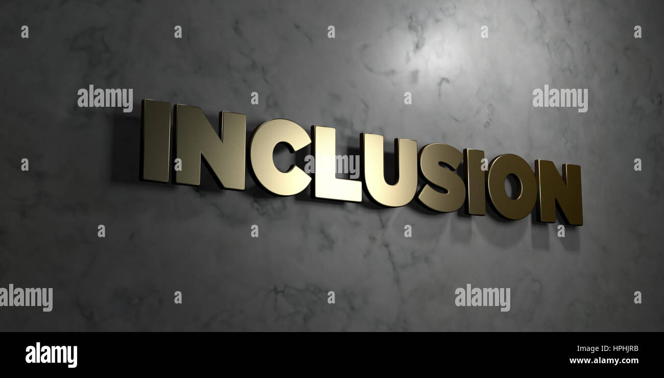 Inclusion - Gold text on black background - 3D rendered royalty free ...