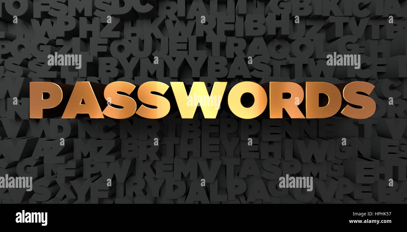 Passwords Gold text on black background 3D rendered royalty free