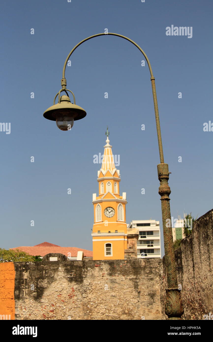 Street Lamp in the Plaza de los Coches, Cartagena, Colombia Stock Photo