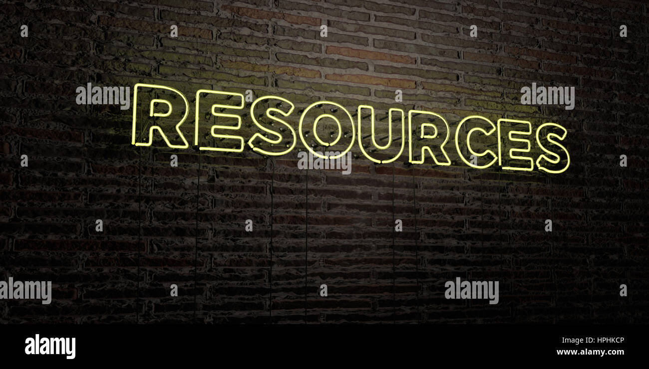 Resources Colorful Sign RESOURCES -Realistic Neon Sign on Brick Wall background - 3D rendered ...