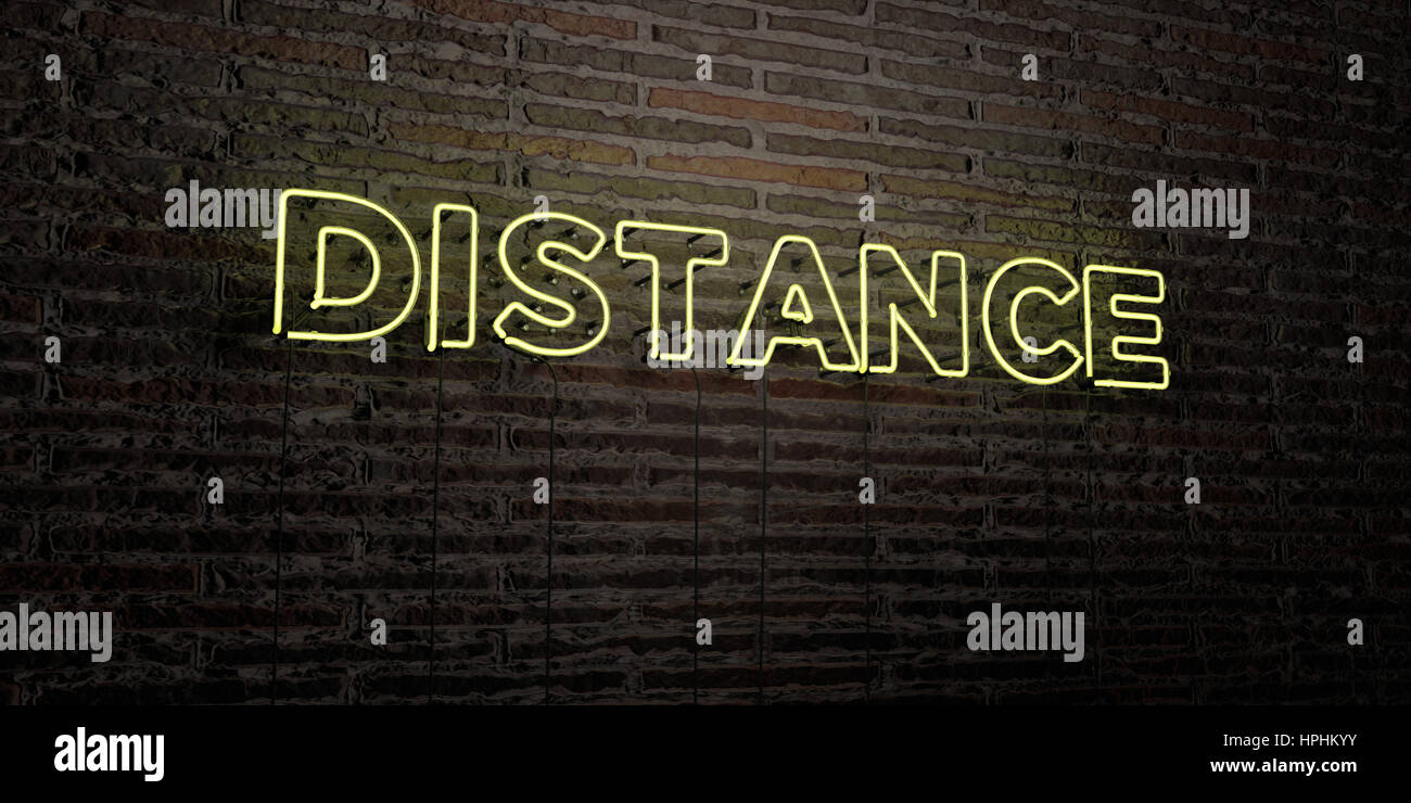 Distacnce Image DISTANCE -Realistic Neon Sign on Brick Wall background - 3D rendered ...