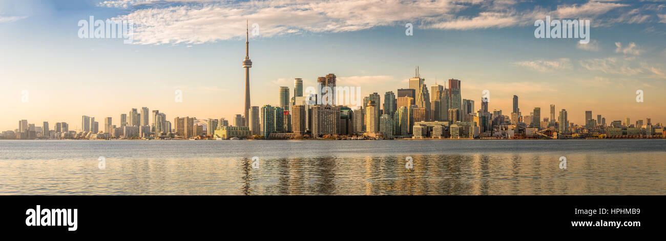 Panoramic view of Toronto skyline and Ontario lake - Toronto, Ontario, Canada Stock Photo
