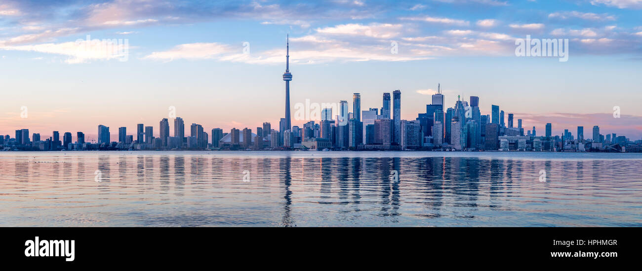 Panoramic view of Toronto skyline and Ontario lake - Toronto, Ontario, Canada Stock Photo