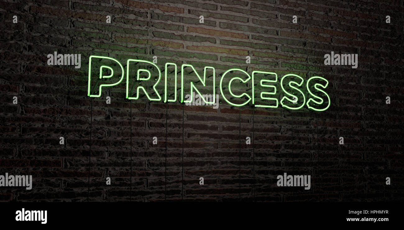 PRINCESS -Realistic Neon Sign on Brick Wall background - 3D rendered ...