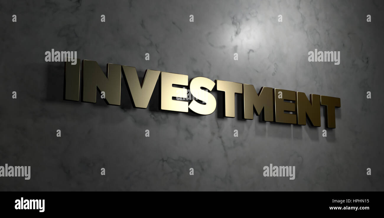 Investment - Gold text on black background - 3D rendered royalty free ...