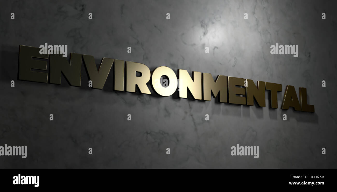 Environmental - Gold text on black background - 3D rendered royalty ...