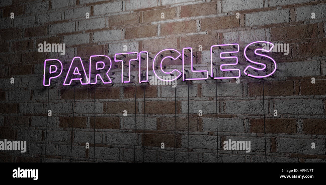 PARTICLES - Glowing Neon Sign on stonework wall - 3D rendered royalty ...