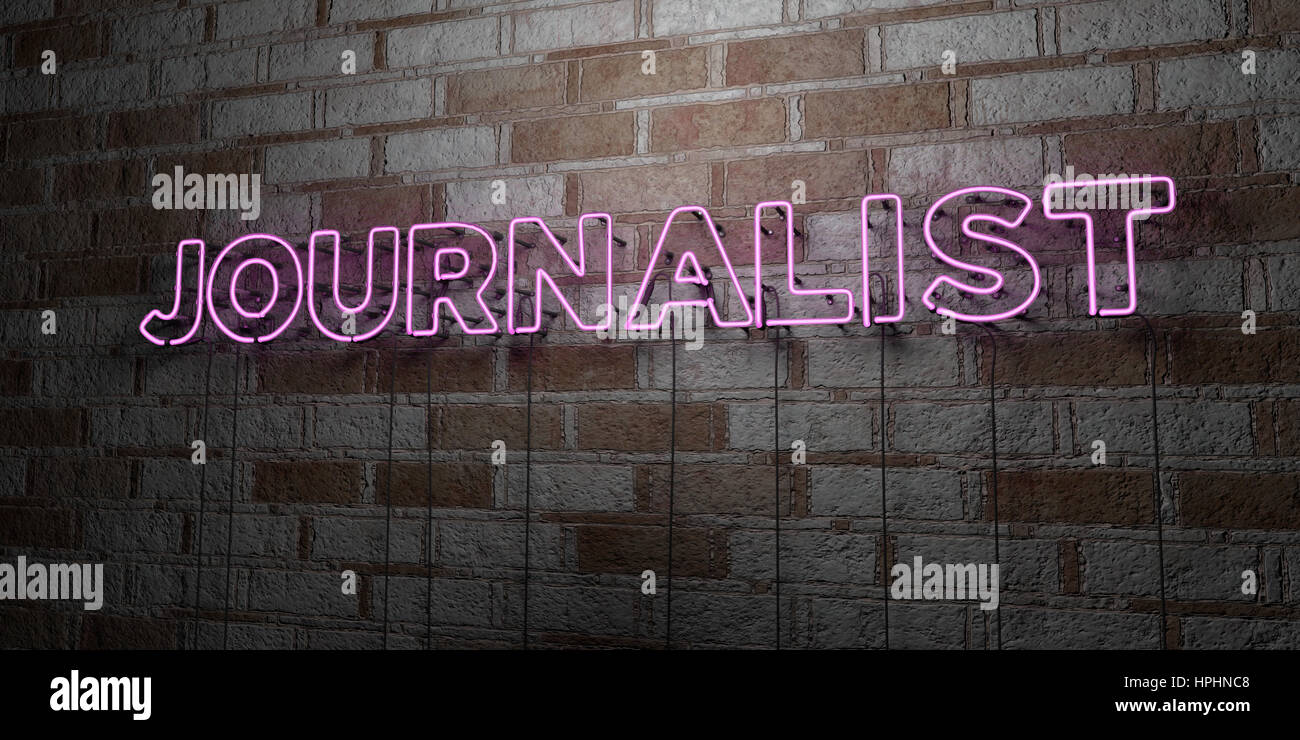 JOURNALIST - Glowing Neon Sign on stonework wall - 3D rendered royalty ...