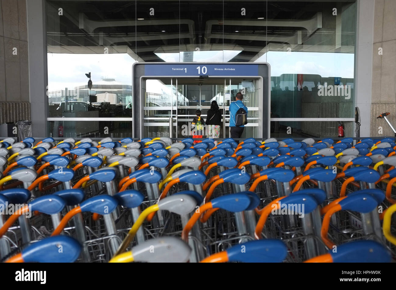 France, Terminal at Roissy Charles de Gaulle Airport, luggage carts