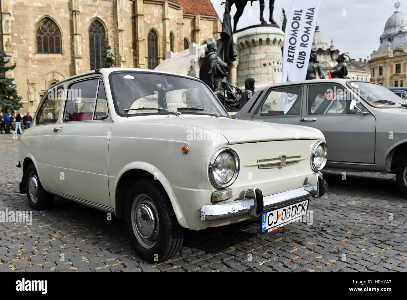 CLUJ-NAPOCA, ROMANIA - OCTOBER 15, 2016: Fiat 850 car from Italy and other vintage cars exhibited during the Retro Mobile Autumn Parade in the city of Stock Photo