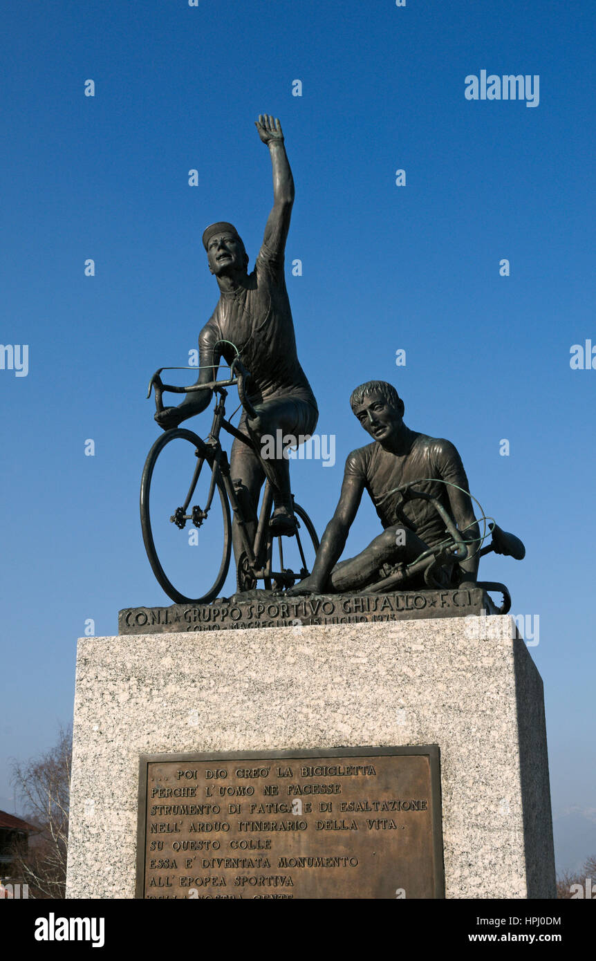 Monument in memory of cyclists in Madonna del Ghisallo, Magreglio, Como province, Lombardy, Italy Stock Photo