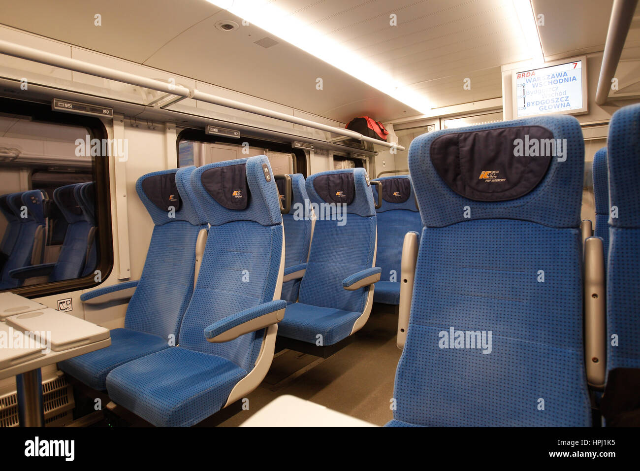 Seats inside the new intercity train travelling between Warsaw and Bydgoszcz are een on 21 January, 2107. Stock Photo