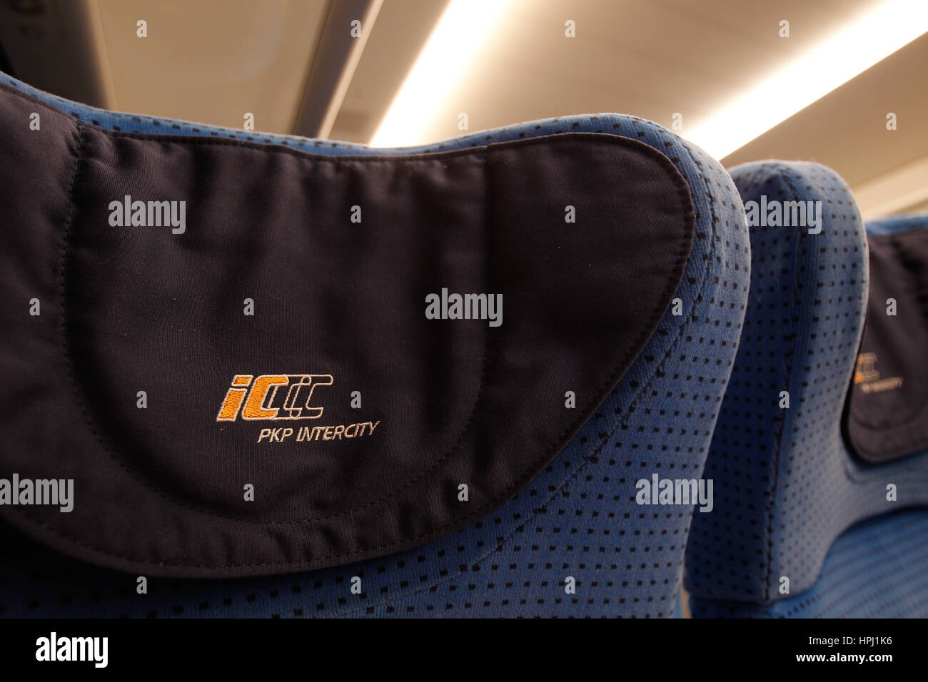 Seats inside the new intercity train travelling between Warsaw and Bydgoszcz are een on 21 January, 2107. Stock Photo