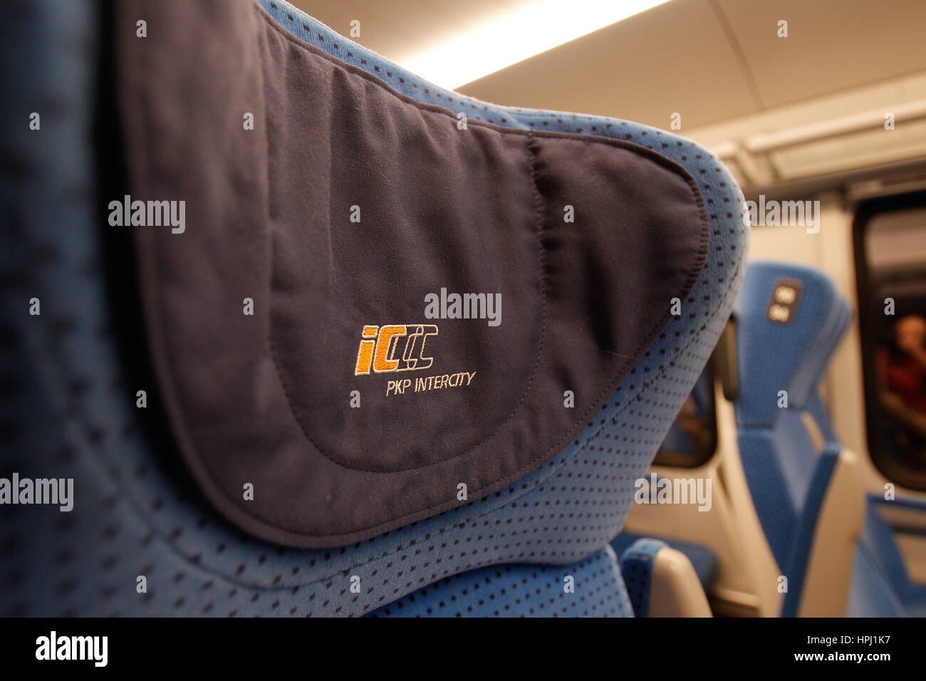 Seats inside the new intercity train travelling between Warsaw and Bydgoszcz are een on 21 January, 2107. Stock Photo