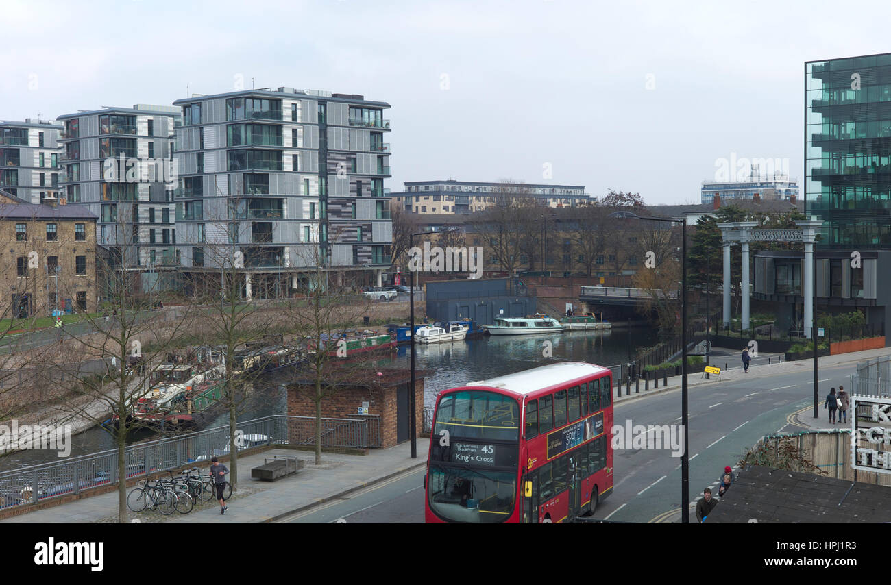 New flats in the regenerated King's Cross basin in London Stock Photo