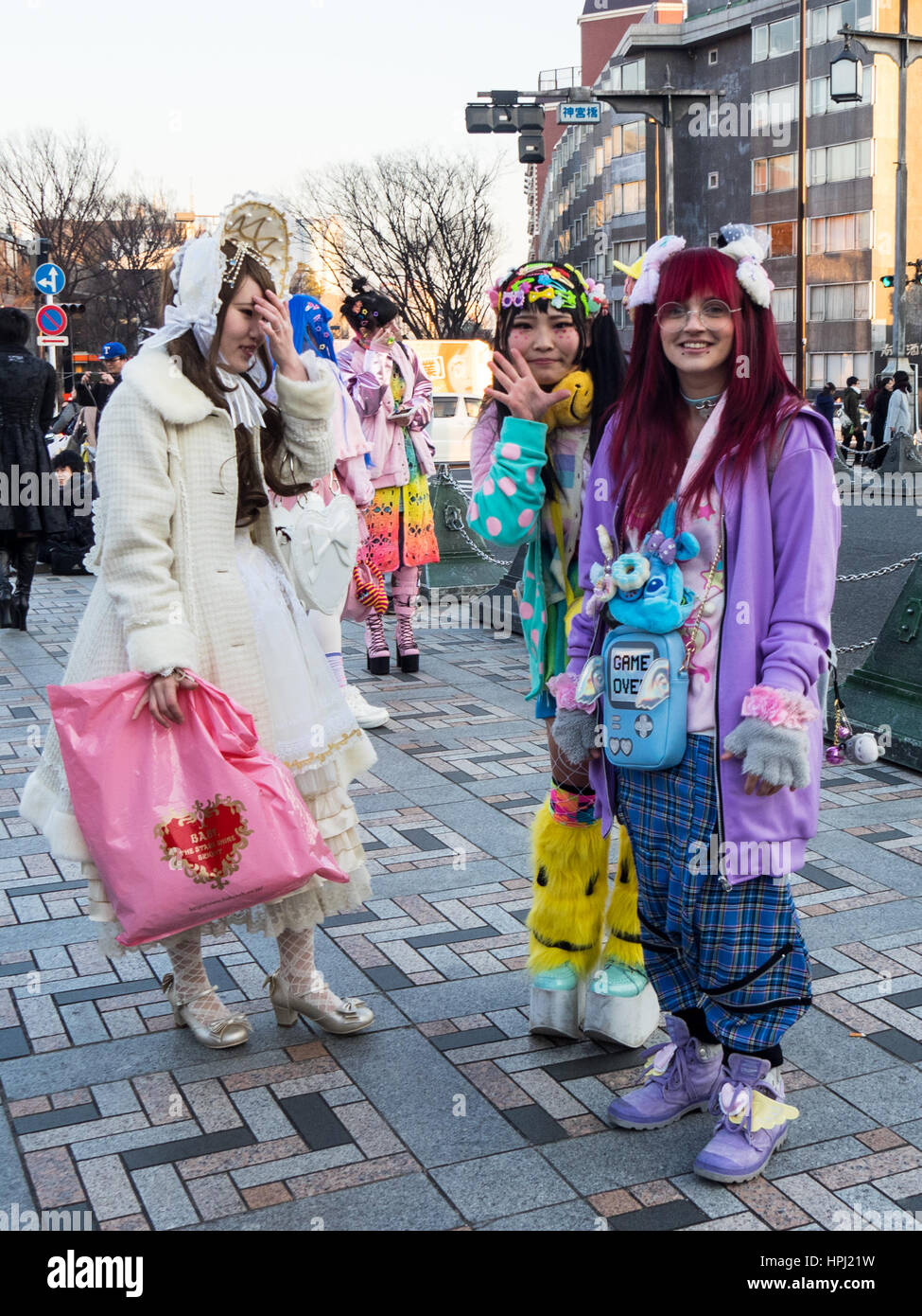 Japanese Street fashion in 2008: Female dressed in LA baseball cap, Yankees  t-shirt and adidas tracksuit top, Harajuku, Tokyo, Japan Stock Photo - Alamy