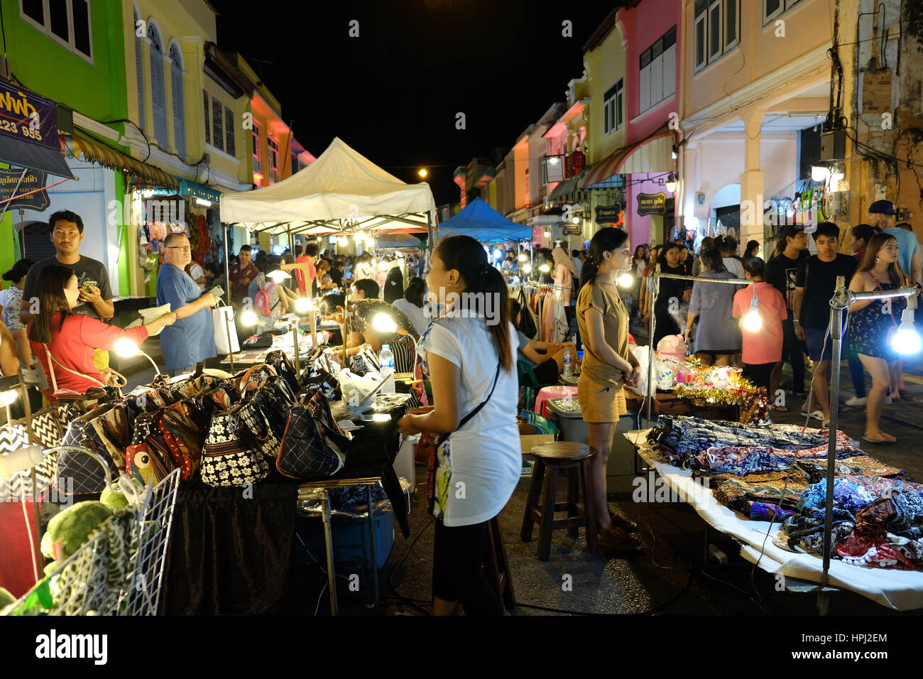 Night Market, Sunday Walking Street, Thalang Road, Old Town, Phuket Town, Phuket, Thailand Stock Photo
