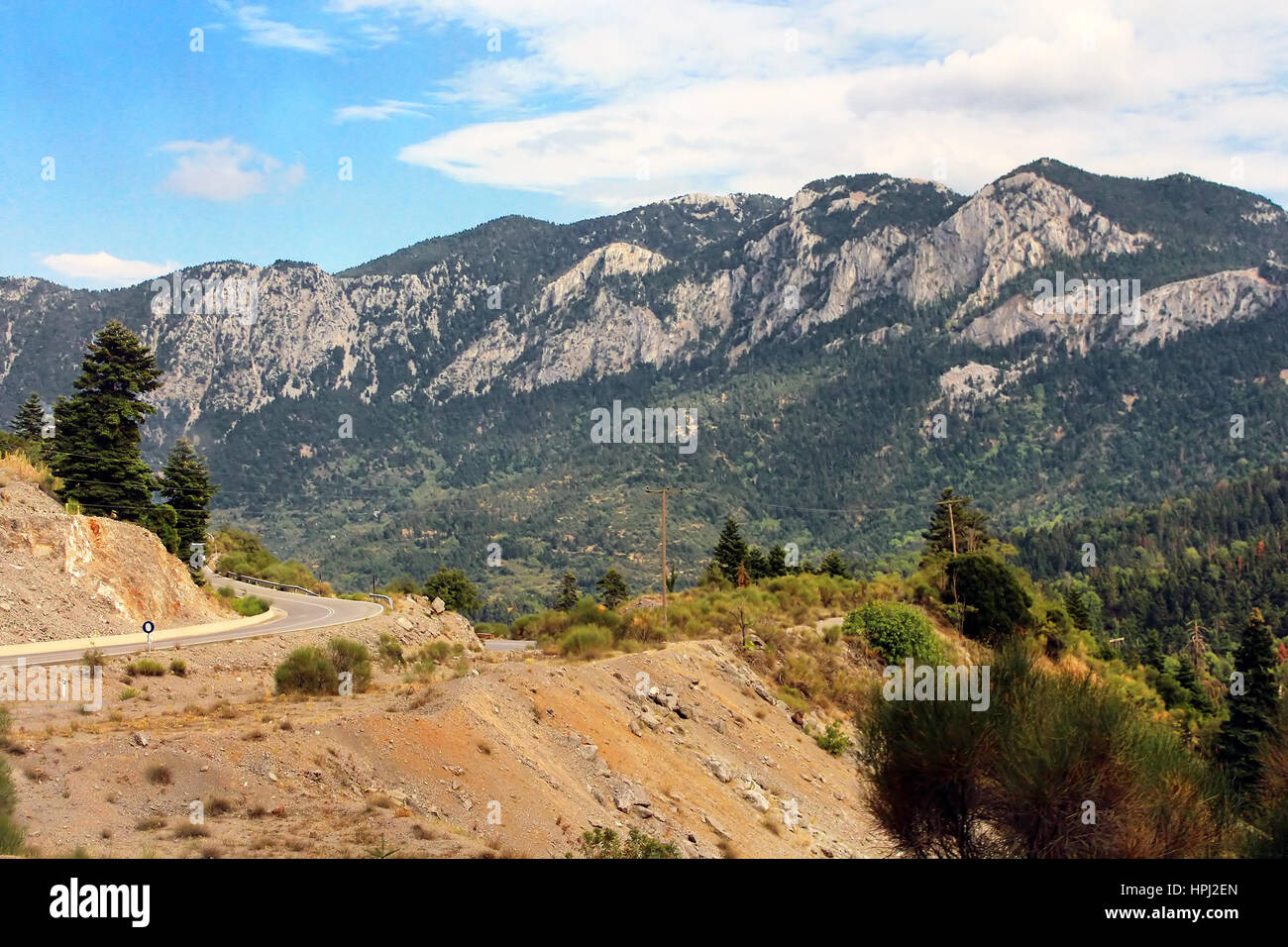 Highway in the mountains at Greece Stock Photo