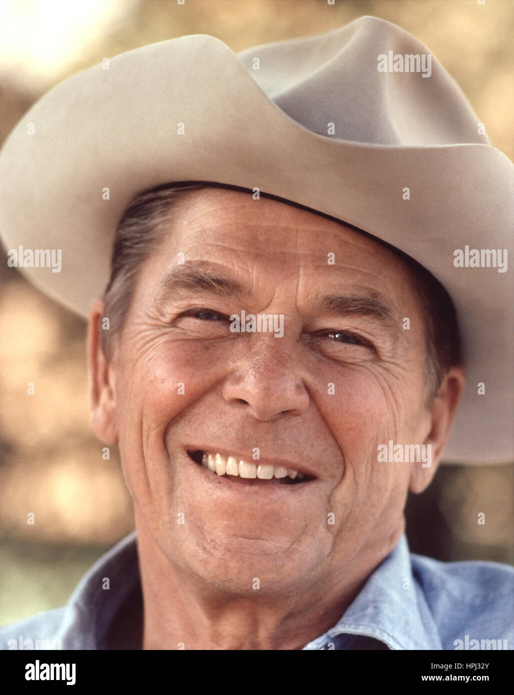 RONALD REAGAN (1911-2004) as 40th President of the United States at his home at Rancho del Cielo in January 1976. Photo: White House official. Stock Photo