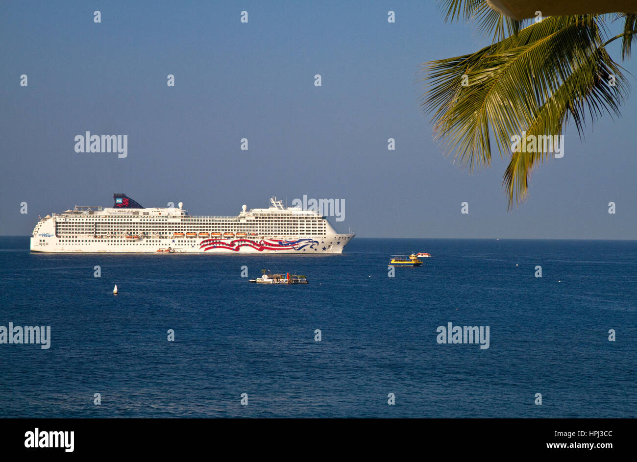 The Pride of America cruise ship at anchor off the coast at Kailua-Kona on the Big Island of Hawaii, USA. Stock Photo