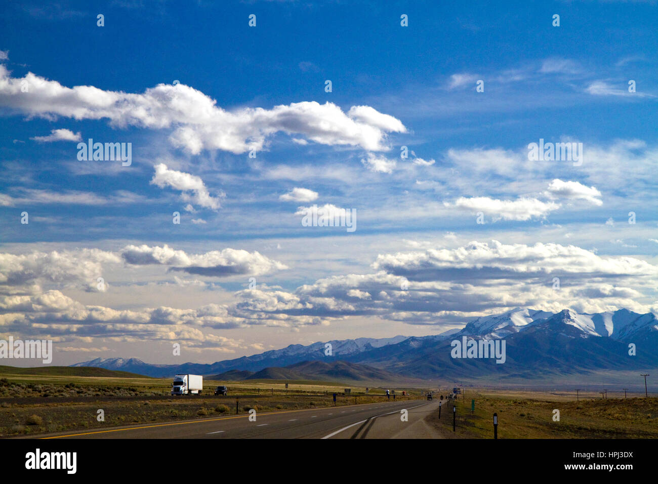 Clouds in the sky above the high desert of Nevada west of Winnemucca along Interstate 80, USA. Stock Photo