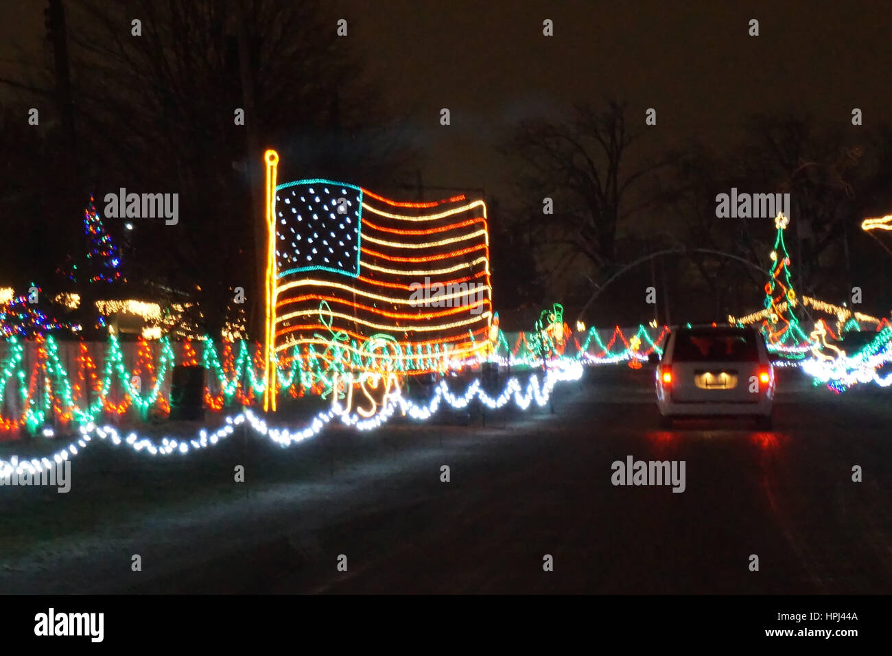 Outdoor display of Christmas Lights Stock Photo