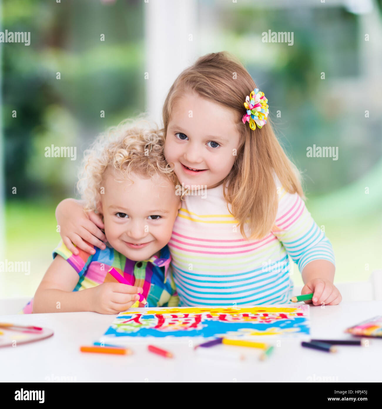 Little Boy And Girl Draw Together In White Room With Window Kids Doing Homework Painting And Drawing Children Paint With Paintbrush Color And Penci Stock Photo Alamy Little Boy And Girl Draw Together In White Room With Window Kids Doing Homework Painting And Drawing Children Paint With Paintbrush Color And Penci Stock Photo Alamy