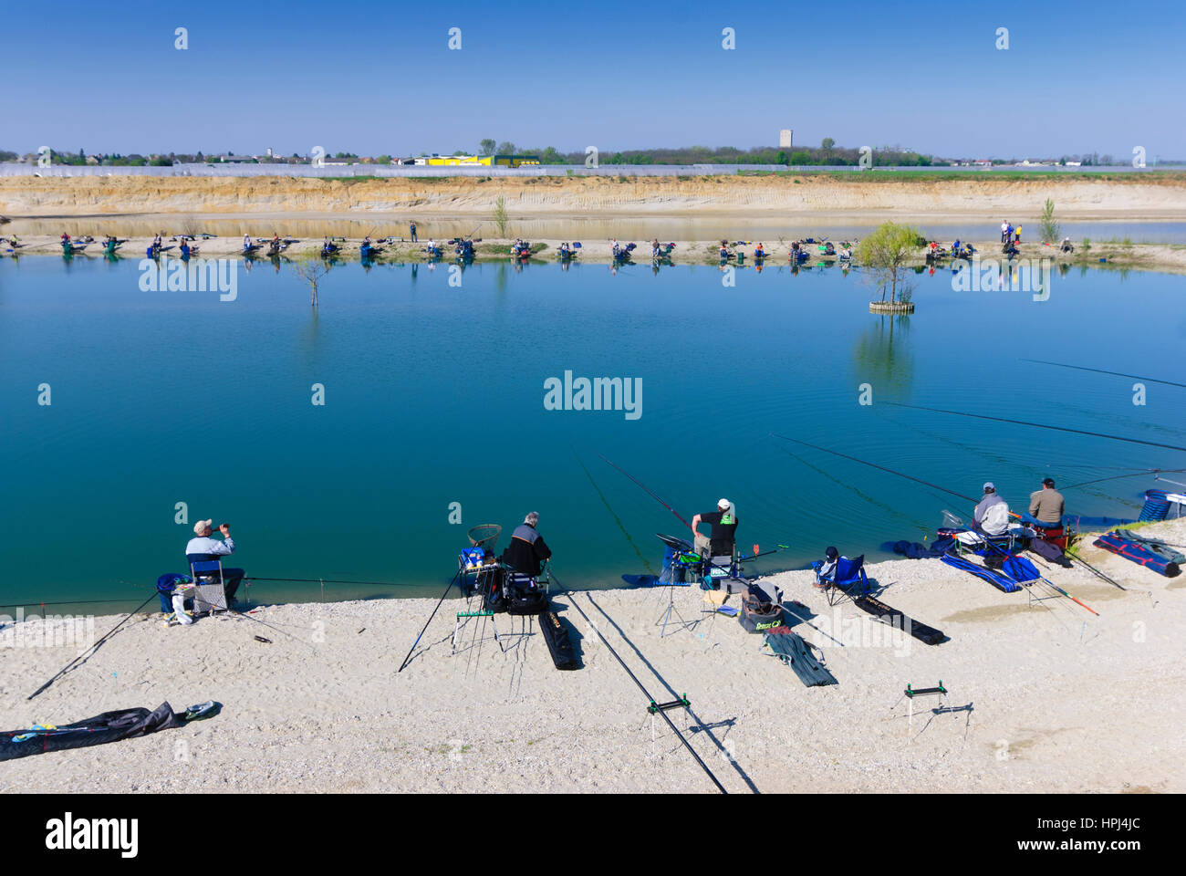 Wallern im Burgenland, Fishing competition at an excavated pond, Neusiedler See (Lake Neusiedl), Burgenland, Austria Stock Photo