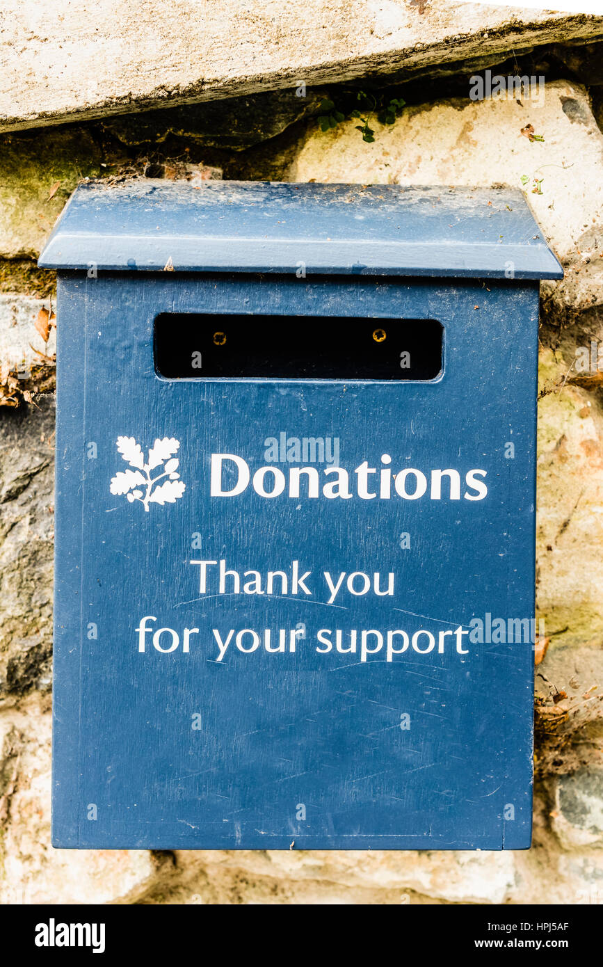 Donation box at a National Trust property Stock Photo