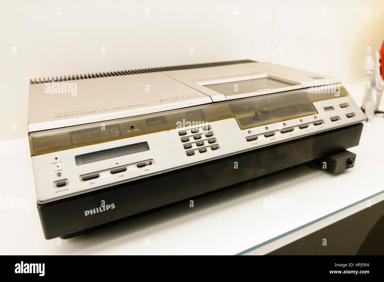 The first Philips VR2020 Video 2000 cassette tape player from 1979.  Production stopped in 1988. Stock Photo