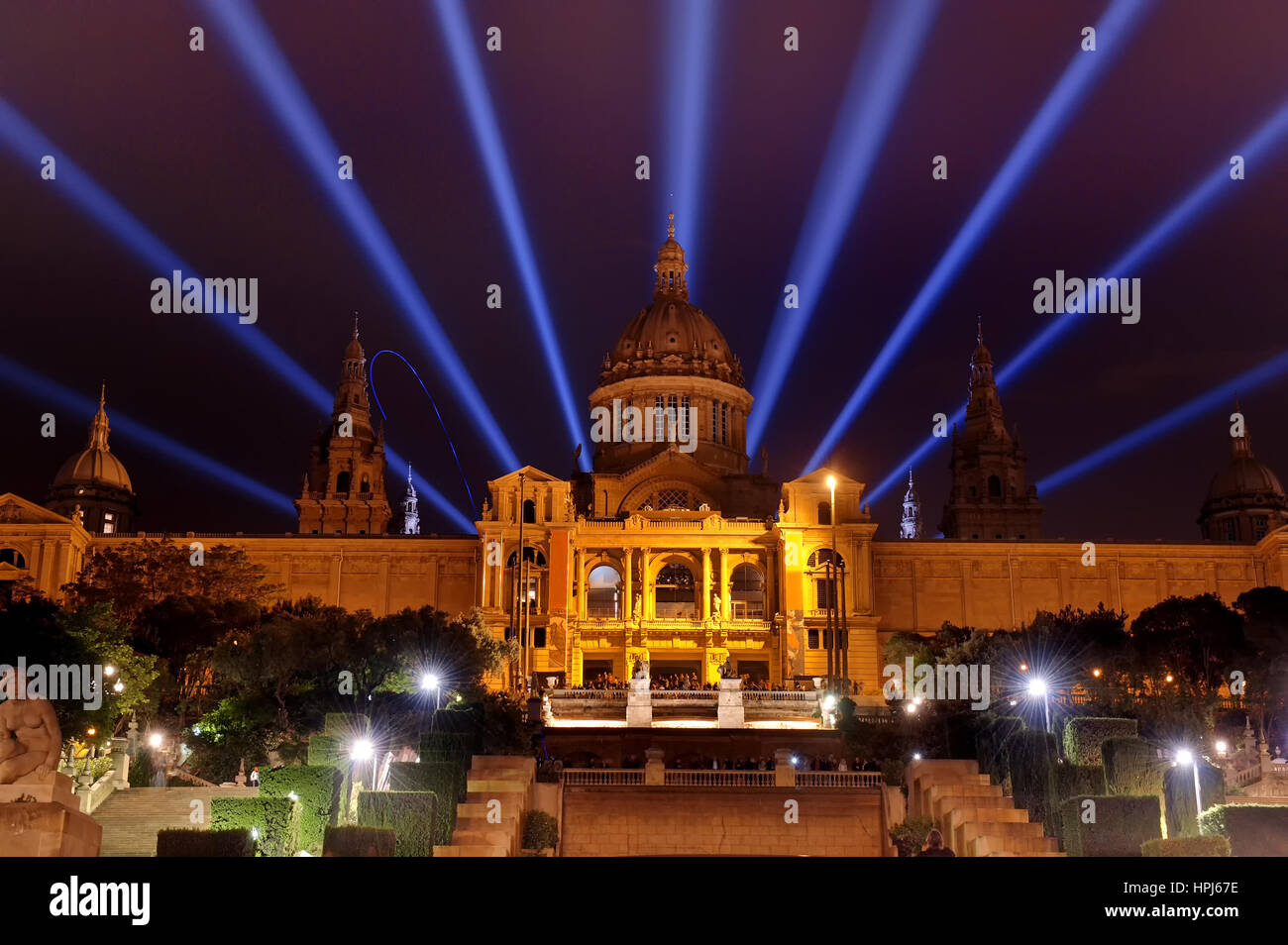 Barcelona, Spain National art museum in Plaza de Espana night view