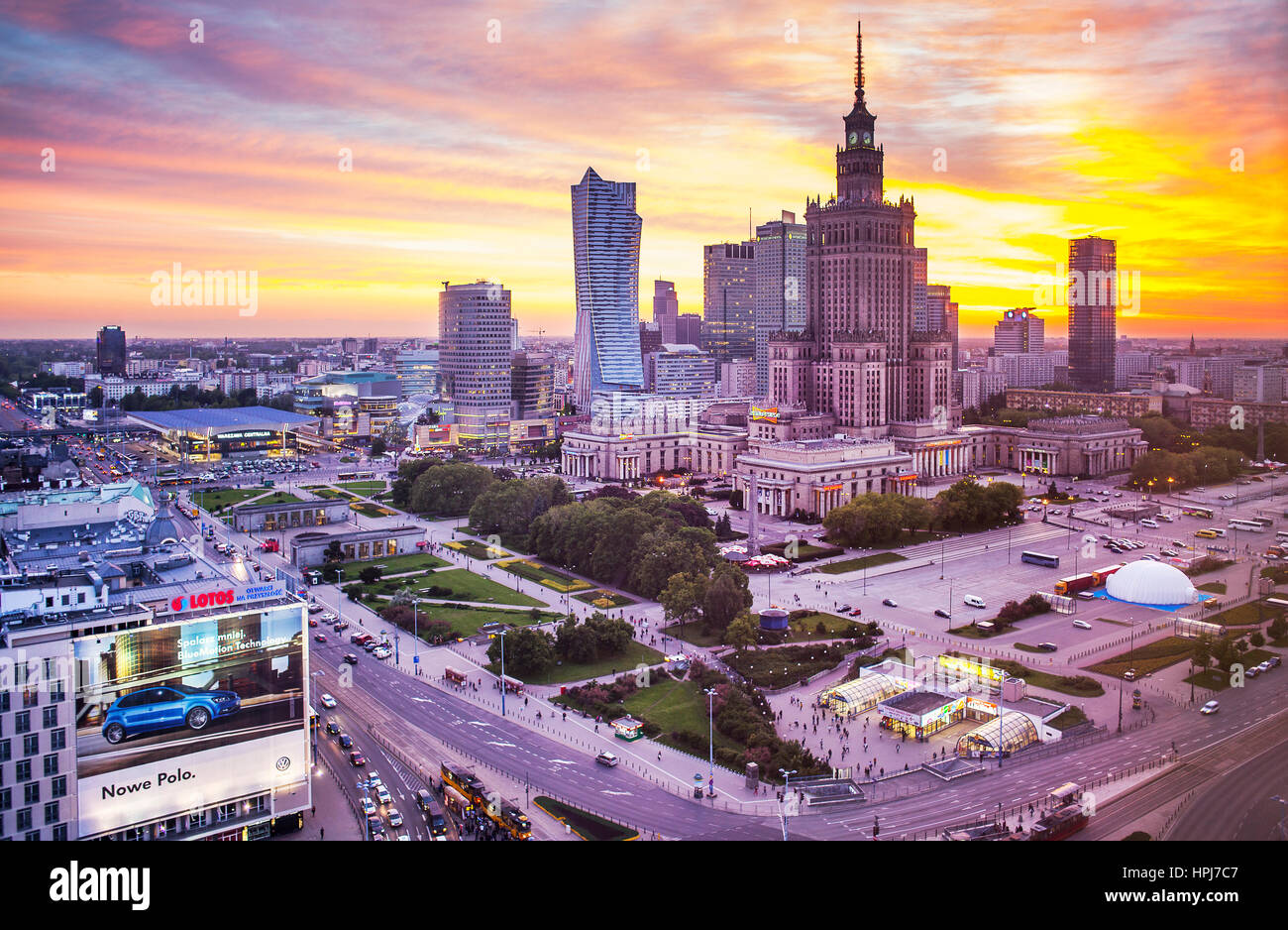 Skyscrapers And Palace Of Culture And Science In The Center Of Warsaw 