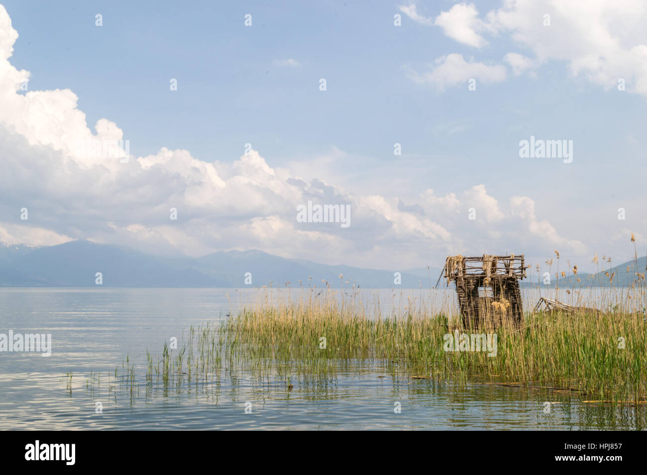 Reed fishing hut, in the lake Stock Photo Alamy