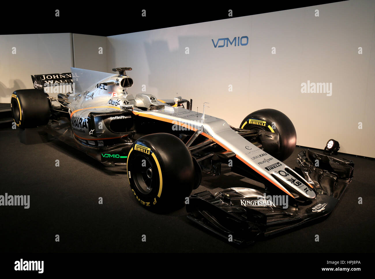 The Sahara Force India F1 VJM10 during the Force India 2017 Car Launch at Silverstone, Towcester. Stock Photo