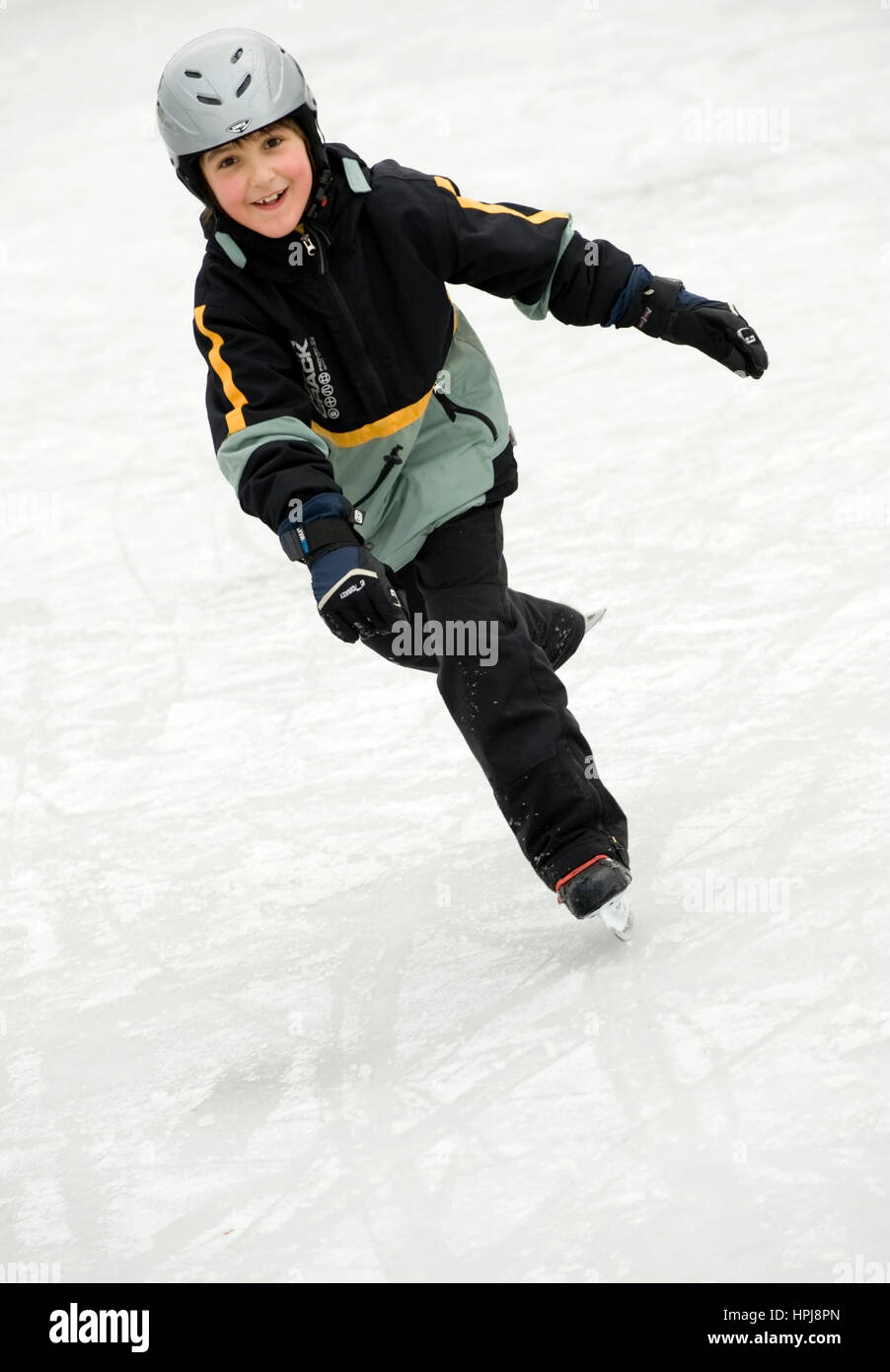 Model released , Junge beim Eislaufen - boy ice skating Stock Photo