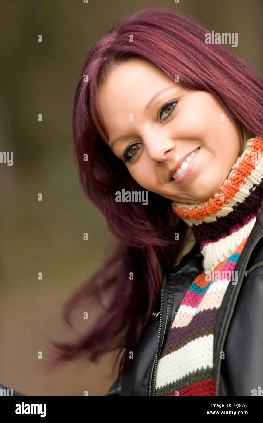 Model released , Rothaarige, froehliche Frau - red haired, lucky woman Stock Photo