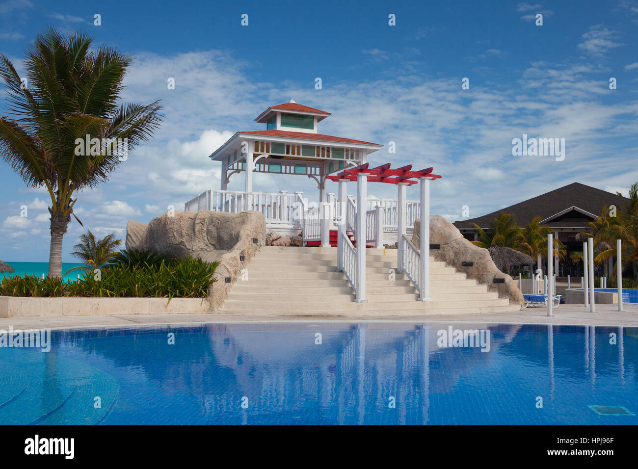 Santa Maria, Cuba - January 31,2017:  Swimming pool in Hotel Gaviota Cayo Santa Maria.Cuba main industry has become travel and tourism. Stock Photo