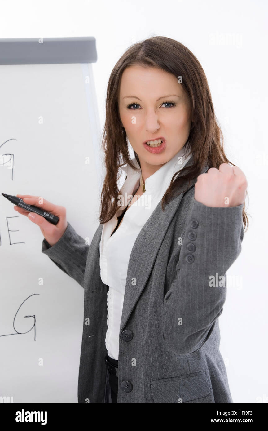 Model released , Businessfrau mit FlipChart business woman with flip