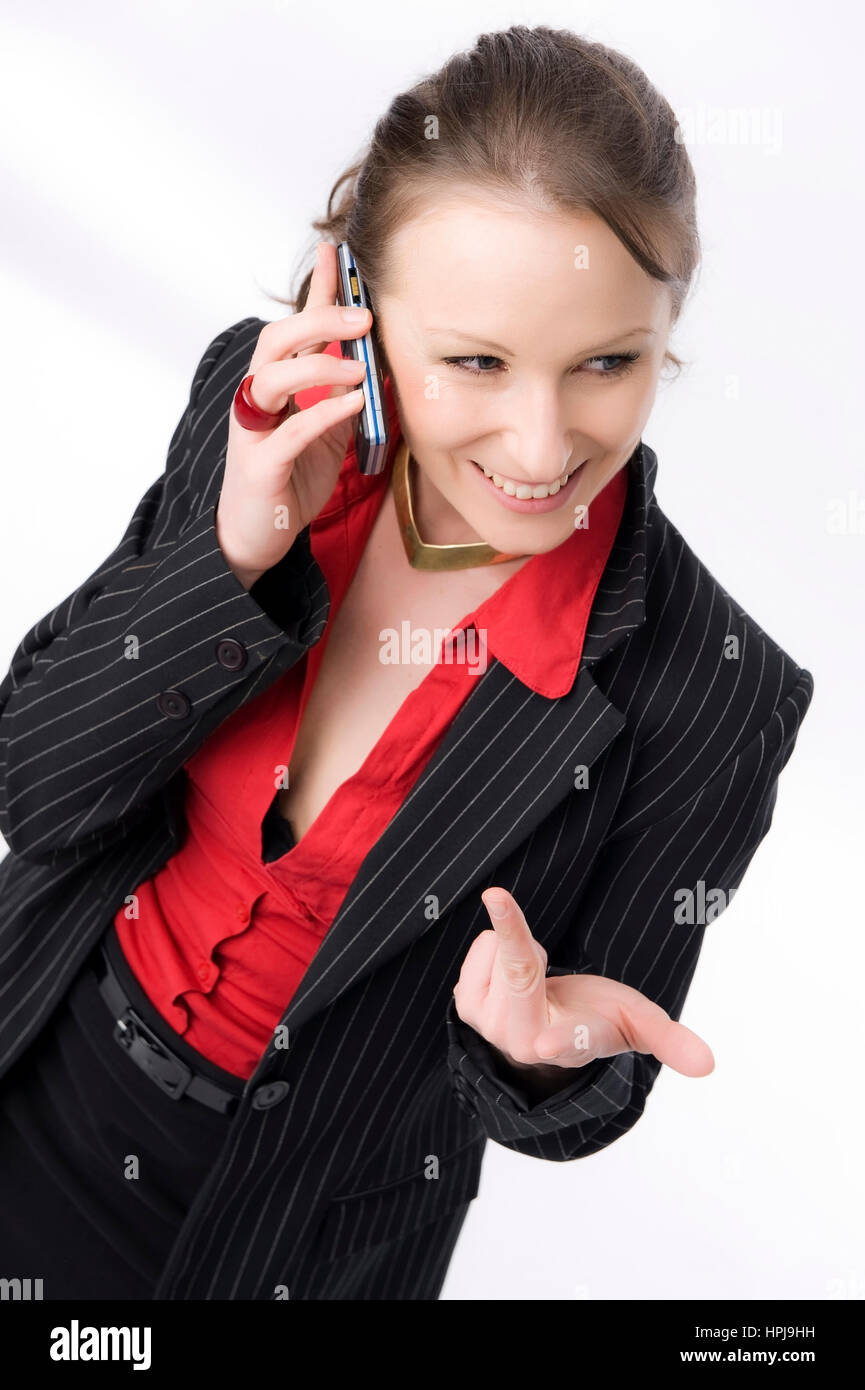 Model released , Geschaeftsfrau mit Handy - business woman with mobile phone Stock Photo