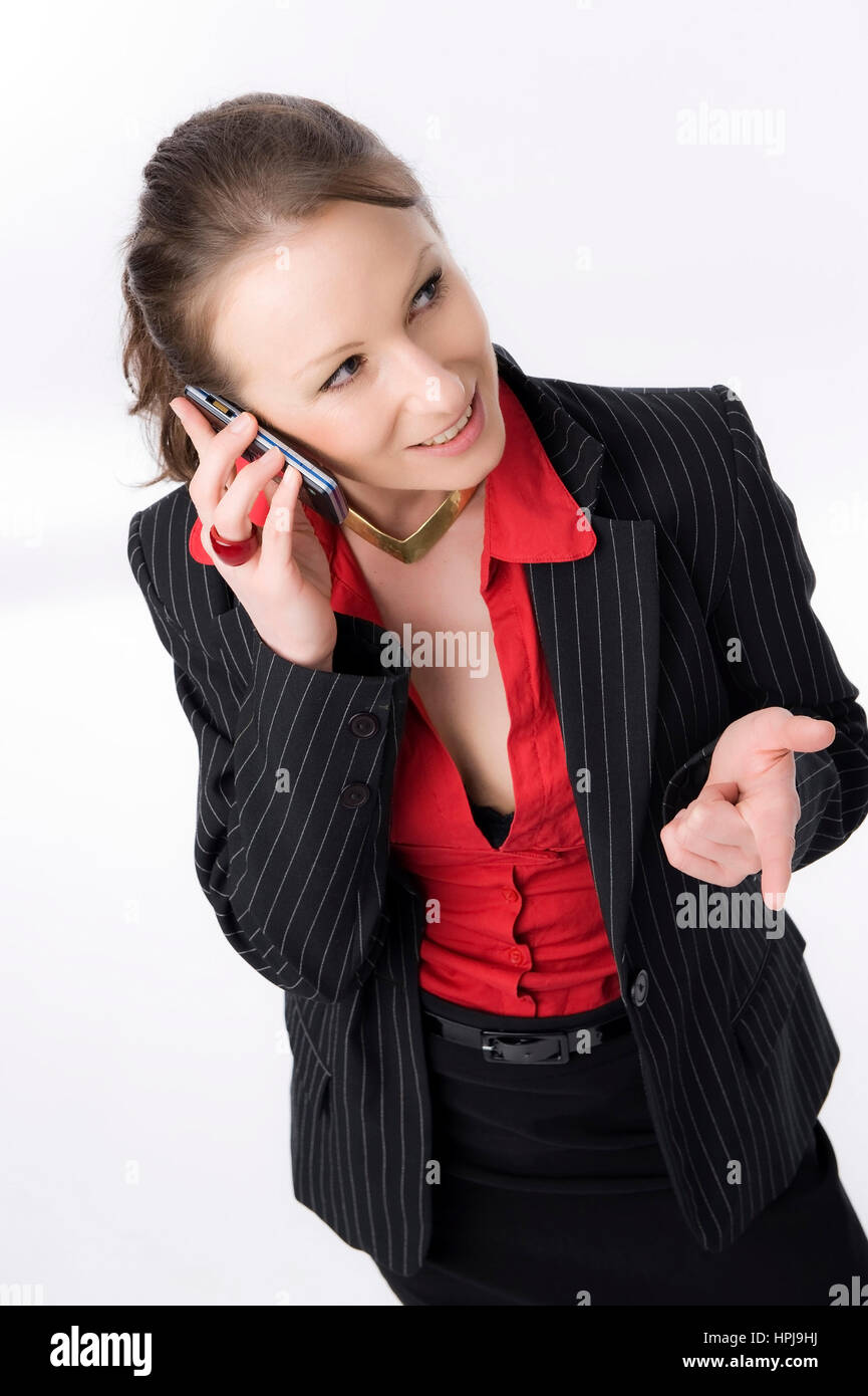Model released , Geschaeftsfrau mit Handy - business woman with mobile phone Stock Photo