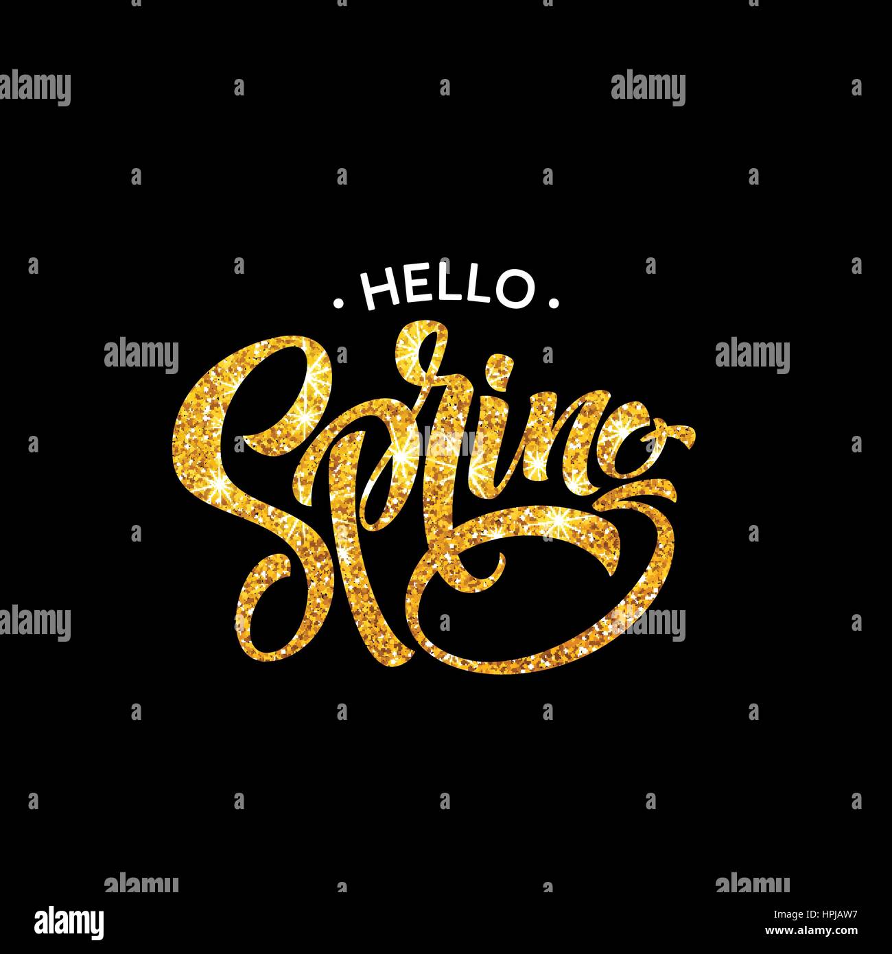 Glittering Hello spring handwritten calligraphy lettering. Vector ...