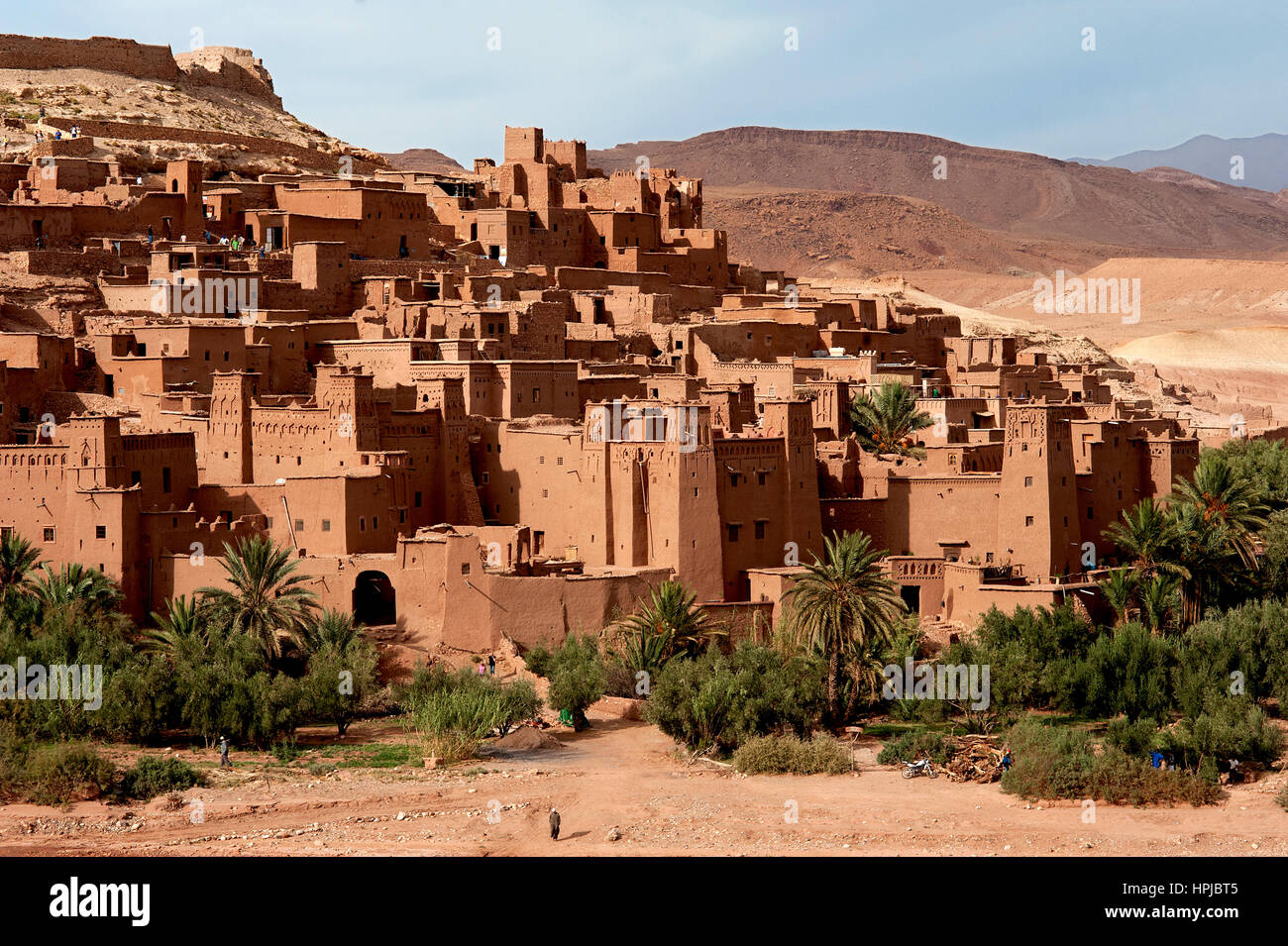 The fortified Moroccan town of Ait Benhaddou with its kasbahs and earth-clay buildings is a UNESCO world heritage site and has featured in many films. Stock Photo