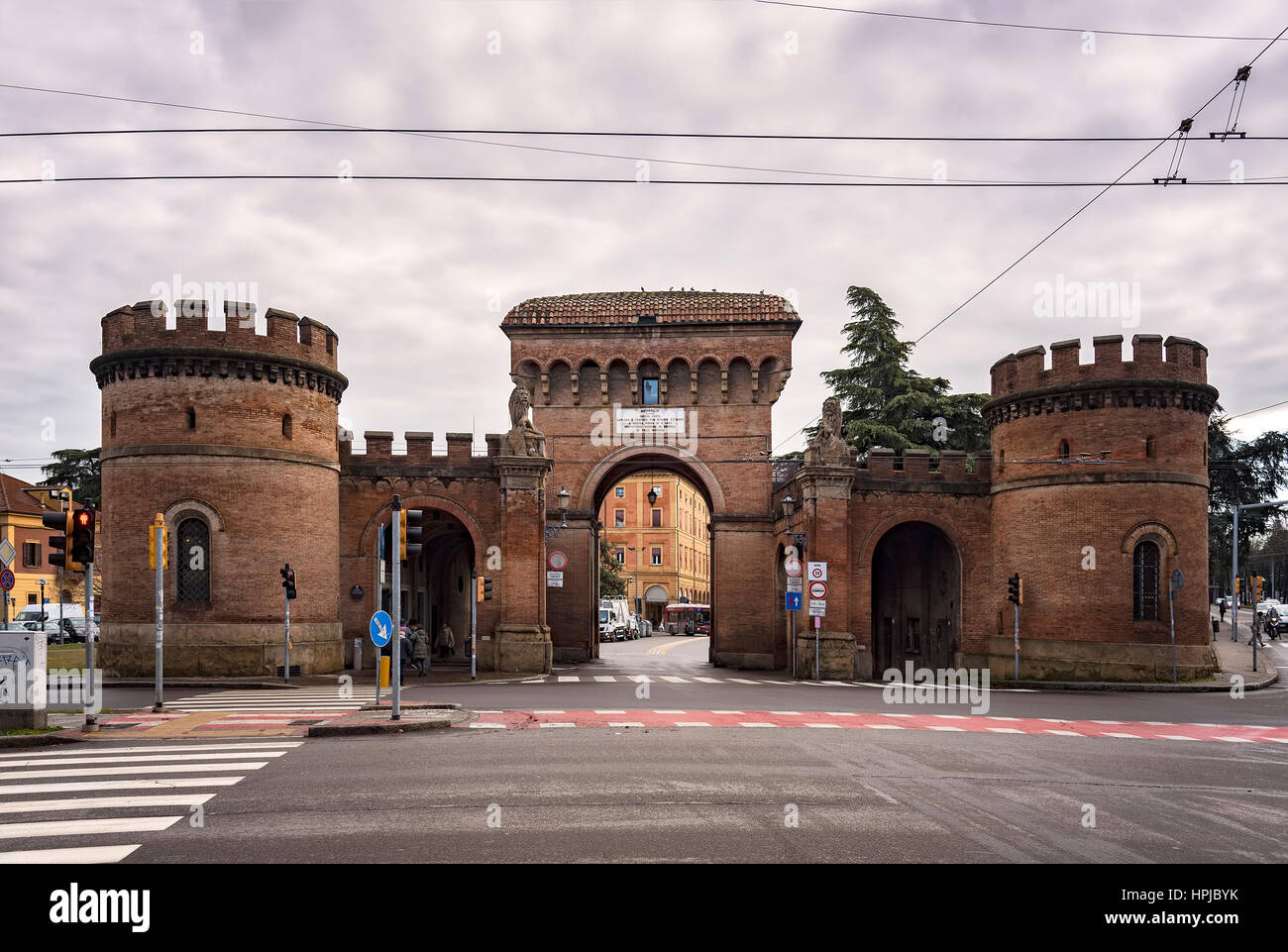 BOLOGNA, ITALY - FEBRUARY 06, 2017. The old city gate of Porta Saragozza. Stock Photo